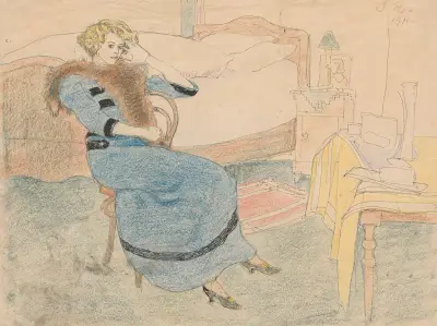 Portrait of the artist’s wife in a room av Jan Rembowski