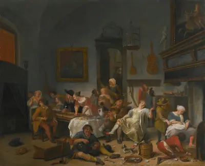 Kroginteriör med dryckeslag och musicerande av Jan Steen