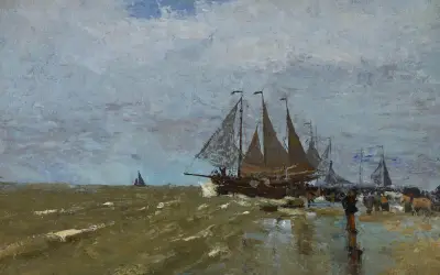 Bomschuit op het strand te Katwijk av Jan Toorop