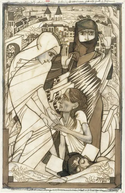 Hjälpinsatsen under översvämningen 1926, symboliskt framställd av Jan Toorop