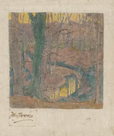 Kala bokträd längs en bäck 2 av Jan Toorop