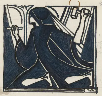 Knäböjande figur med hammare och mejsel av Jan Toorop