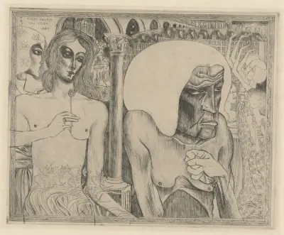 Gammal kvinna omgiven av unga kvinnor av Jan Toorop