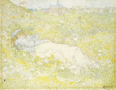 Kvinna liggande i dynerna nära Noordwijk av Jan Toorop