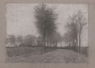 Landweg met bomen aan weerszijden von Jan Veth