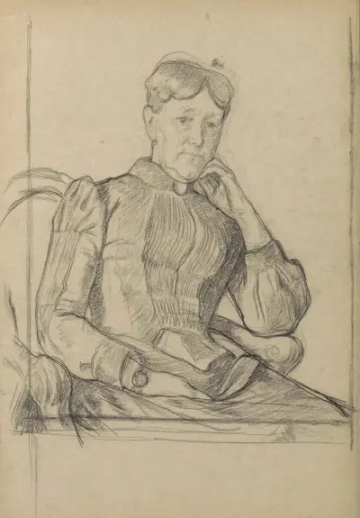 Portret van een zittende vrouw, de kin rustend op de linkerhand von Jan Veth