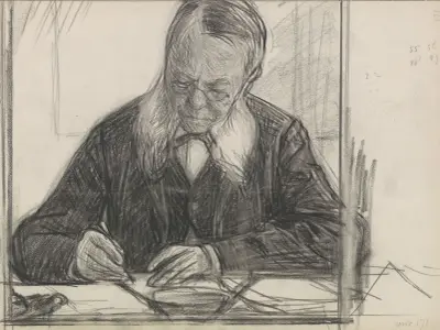 Portret van J.C. van Deventer, schrijvend von Jan Veth