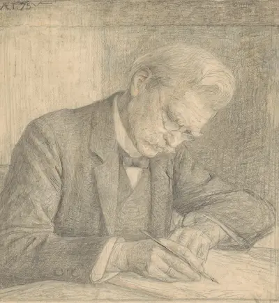 Porträtt av J. van der Vegt, skrivande av Jan Veth