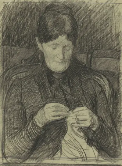 Portret van mevrouw Van Deventer-Busken Huet, handwerkend von Jan Veth