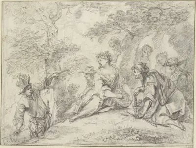 Ein Kavalier überrascht eine ländliche Gesellschaft av Jan Weenix
