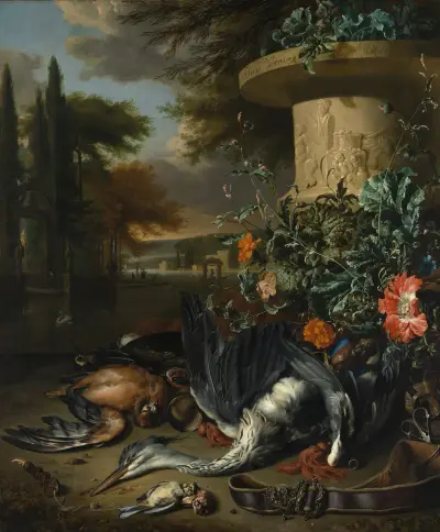 Jaktstycke med död häger av Jan Weenix