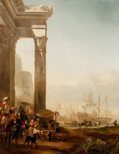 Hamn med antika ruiner av Jan Weenix