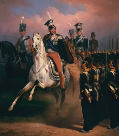 Prince Józef Poniatowski before the front of grenadiers av January Suchodolski