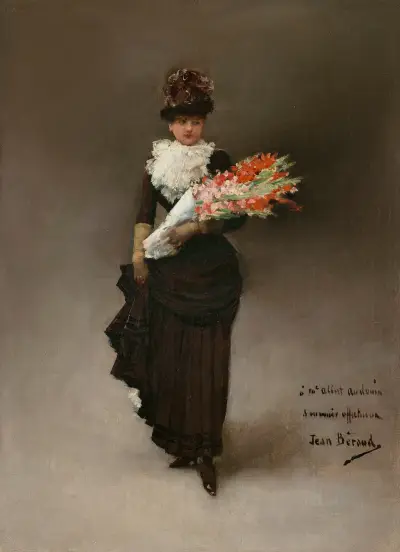 Ung kvinna med blombukett av Jean Béraud