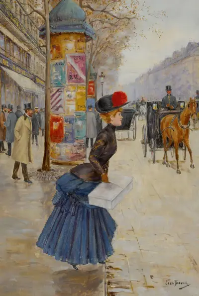Ung kvinna som korsar boulevarden av Jean Béraud