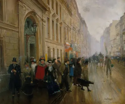 La sortie du conservatoire de musique av Jean Béraud