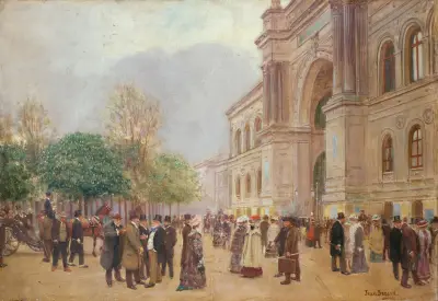 La sortie du Salon, au Palais de l’Industrie av Jean Béraud
