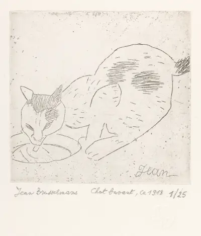 Katt som dricker av Jean Brusselmans