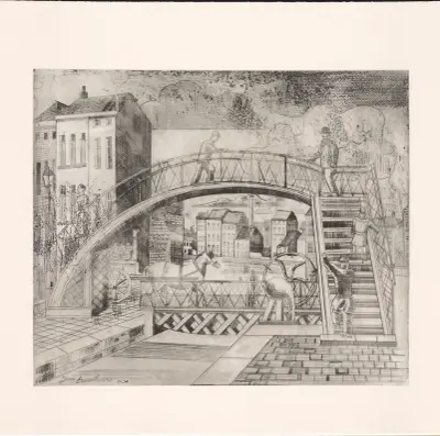 Near a canal (bridge and horse) av Jean Brusselmans