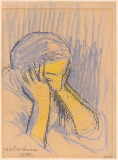 Kvinna i meditation (håller huvudet med båda händerna) av Jean Brusselmans