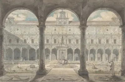 Cloister of the Certosa di San Martino, Naples av Louis Jean Desprez