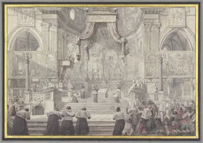 Das Blutwunder des Heiligen Januarius in der Kathedrale von Neapel, Louis Jean Desprez
