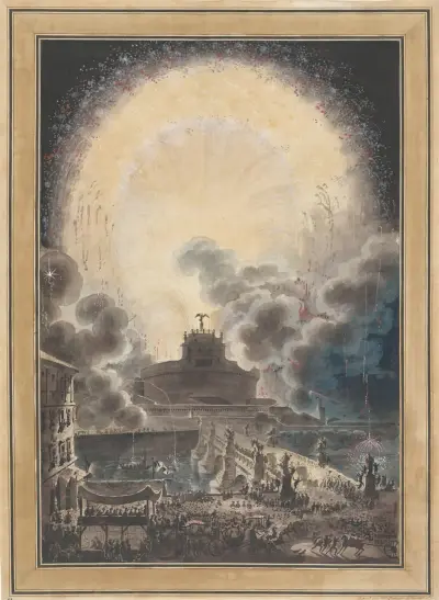 The Fireworks Above Castel Sant’Angelo av Louis Jean Desprez