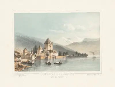 Oberhofen et la Jungfrau Lac de Thoune av Jean Jacottet