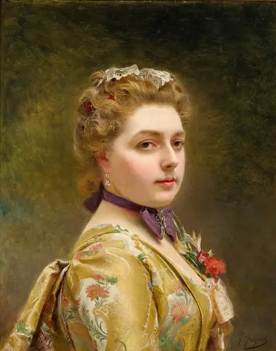 A Lady In A Golden Gown av Gustave Jean Jacquet
