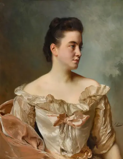 A portrait of a lady in pink av Gustave Jean Jacquet