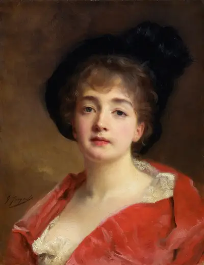 Woman In Red av Gustave Jean Jacquet
