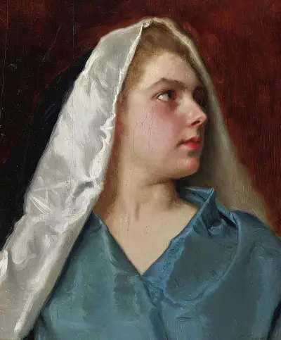 Woman With A Mantle av Gustave Jean Jacquet