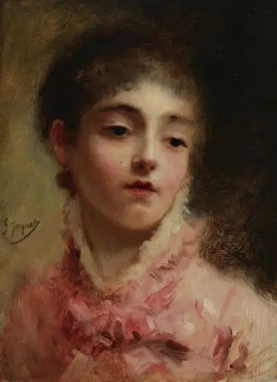 Young Woman In A Pink Dress av Gustave Jean Jacquet