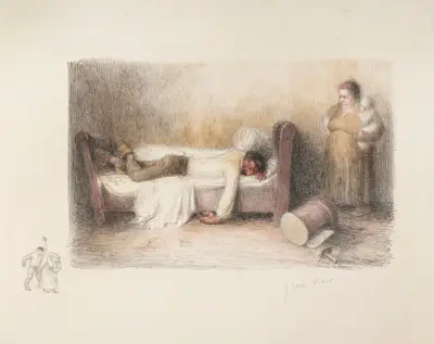 Le Pochard sur le lit av Jean Veber