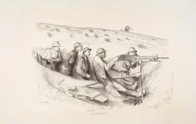 Mitrailleuse en action – Somme 20 sept. 1916 av Jean Veber