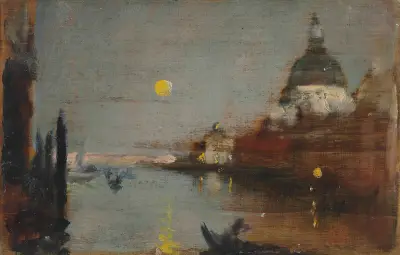 Sta Maria Della Salute From The Grand Canal, With A Full Moon, Venice av James Jebusa Shannon