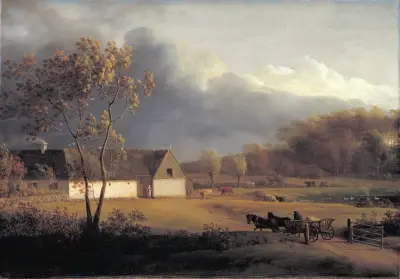 A Storm Brewing behind a Farmhouse in Zealand av Jens Juel