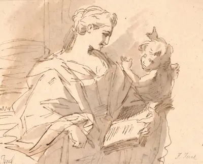 En helgonbild med båge och putto av Jens Juel