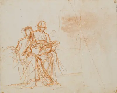 Kompositionsskiss till porträttet av konstnären och hans hustru Rosine, född Dørschel av Jens Juel