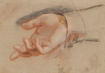 Pastelstudie til en udstrakt hånd av Jens Juel