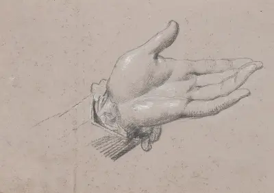 Studie av en vänsterhand, använd i helfigursporträttet av Fredrik den sjätte som kronprins från 1786 på Amalienborg av Jens Juel