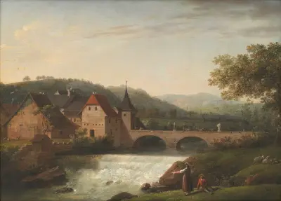 Bron och vattenfallet vid Dornach i Schweiz av Jens Juel