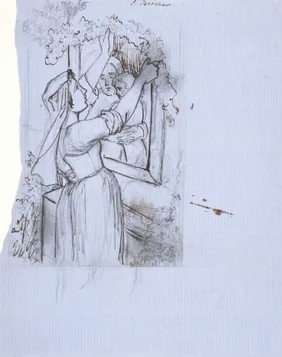 Italienerinde smykker et madonnabillede med guirlande av Elisabeth Jerichau Baumann