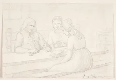 Studietegning til Husandagten av Elisabeth Jerichau Baumann