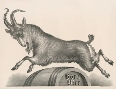 Bock Bier [goat jumping over barrel marked with title] av Henry Jerome Schile