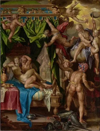 Mars und Venus von Vulkan überrascht, 1604 von Joachim Wtewael