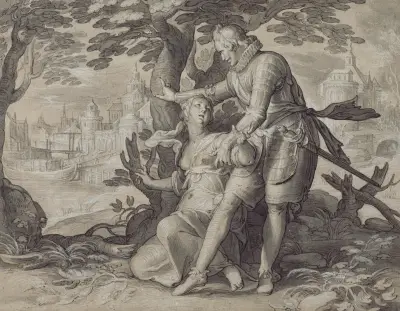 Young Woman Assisted by a Gentleman av Joachim Wtewael