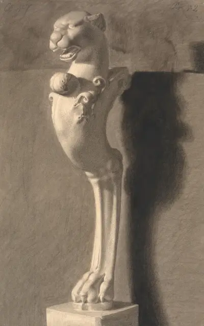 Kresba podle sádry. Kopie antické skulptury. Ornament s lví hlavou a nohou, Joakim Skovgaard