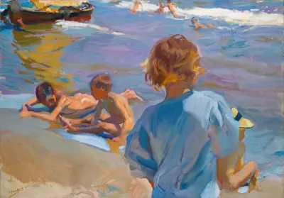 Children On The Beach, Valencia av Joaquín Sorolla