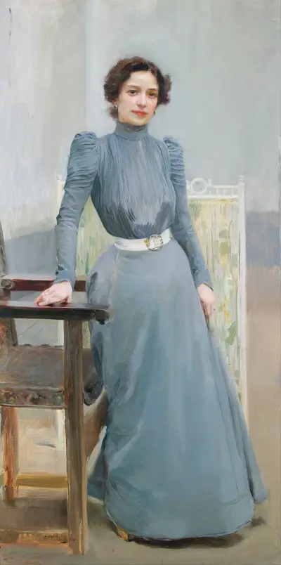 Clotilde con traje gris — Clotilde in a grey dress av Joaquín Sorolla